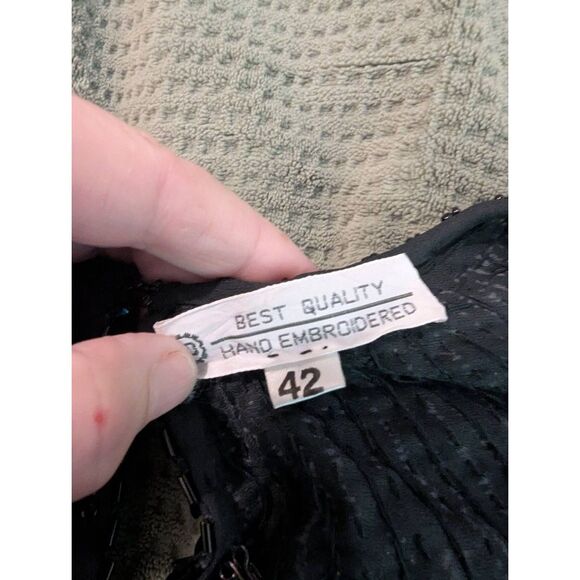 Vintage 80s 90s Silk Handbeaded Womens Size XL Sequin Blouse Top Shirt New Years - Picture 5 of 5